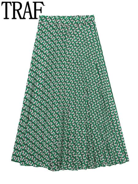 dresses traf green pleated skirt women geometric print long skirts sets high waist vintage skirts woman fashion streetwear midi skirt, White;black 
dresses traf green pleated skirt women geometric print long skirts sets high waist vintage skirts woman fashion streetwear midi skirt, White;black
