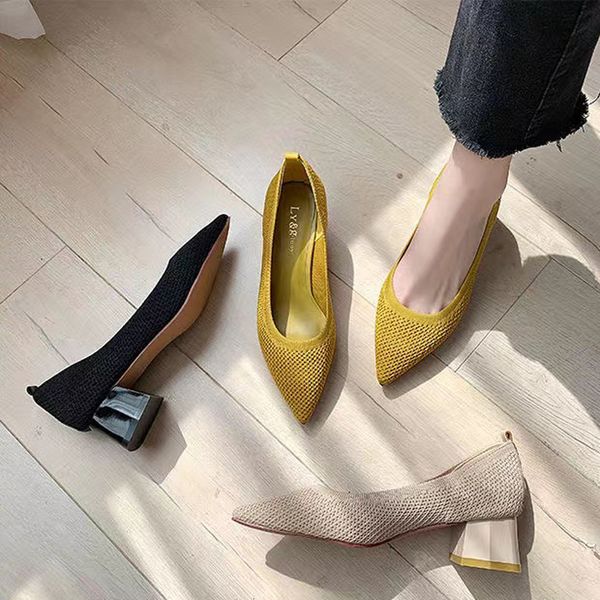 dress shoes chunky heel stretch knitted pumps shoes women's shallow flats high heels dress shoes pointed toe mesh breathable cozy shoes, Black
dress shoes chunky heel stretch knitted pumps shoes women's shallow flats high heels dress shoes pointed toe mesh breathable cozy shoes, Black