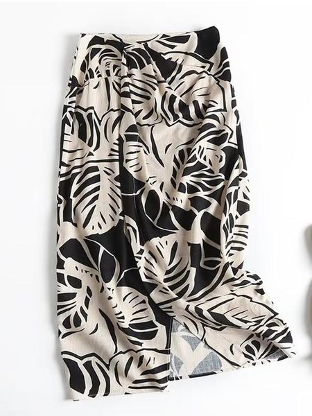 dresses yenkye new women leaves print linen midi skirt vintage high waist slit summer ladies skirts, White;black
dresses yenkye new women leaves print linen midi skirt vintage high waist slit summer ladies skirts, White;black