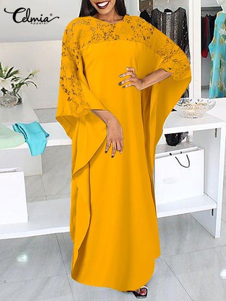 dresses celmia women robe summer long dress oversized casual lace stitching vintage bat sleeve party sundress oneck baggy maxi vestidos, Black;gray
dresses celmia women robe summer long dress oversized casual lace stitching vintage bat sleeve party sundress oneck baggy maxi vestidos, Black;gray
