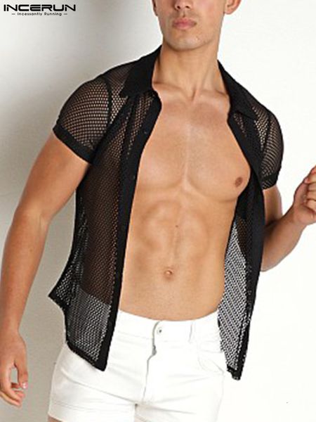 men's casual shirts kemeja jaring pria fashion 2023 kerah transparan warna solid kasual seksi kancing camisa masculina lengan pendek s, White;black
men's casual shirts kemeja jaring pria fashion 2023 kerah transparan warna solid kasual seksi kancing camisa masculina lengan pendek s, White;black