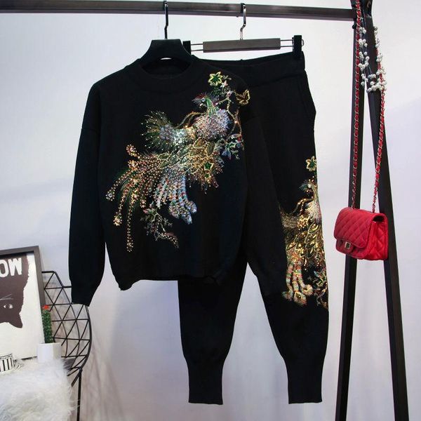 pants autumn winter tracksuit women vintage peacock embroidery beading sweater + pantsuits golden velvet two piece set plus size 4xl, White
pants autumn winter tracksuit women vintage peacock embroidery beading sweater + pantsuits golden velvet two piece set plus size 4xl, White