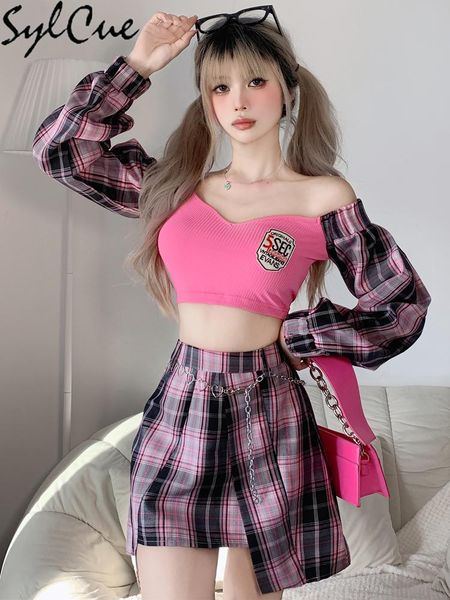 dress sylcue rose red beautiful personality japanese and korean retro plaid vibrant street girl cool women's dress twopiece suit, White
dress sylcue rose red beautiful personality japanese and korean retro plaid vibrant street girl cool women's dress twopiece suit, White