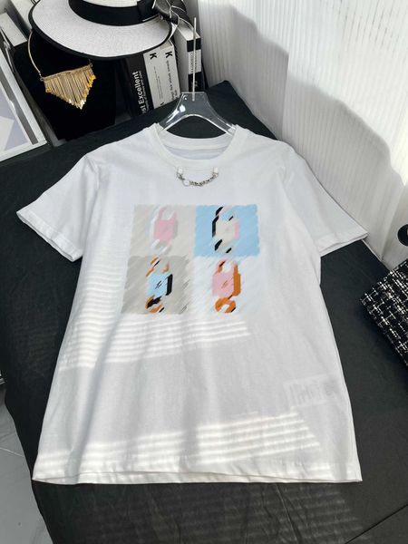 23ss womens designer clothing tee womens t-shirt round neck pure cotton contrasting color alphabet lock print handmade chain t-shirt women, White
23ss womens designer clothing tee womens t-shirt round neck pure cotton contrasting color alphabet lock print handmade chain t-shirt women, White