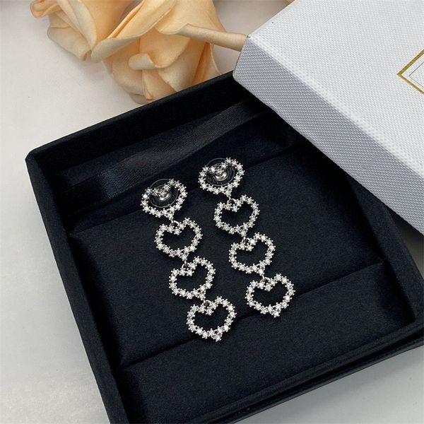 design heart shaped women's long dangle earrings, fashion hollow set diamond ladies earrings wholesale gifts designer jewelry with logo, Silver
design heart shaped women's long dangle earrings, fashion hollow set diamond ladies earrings wholesale gifts designer jewelry with logo, Silver