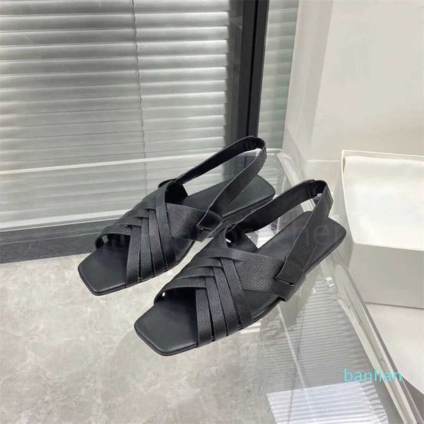 ladies casual sandals shoes the row designer fashion retro leather flat bottom comfortable roman woven, Black
ladies casual sandals shoes the row designer fashion retro leather flat bottom comfortable roman woven, Black