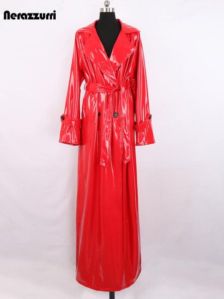 fur nerazzurri autumn extra long soft red reflective shiny patent leather trench coat for women double breasted maxi korean fashion, Black
fur nerazzurri autumn extra long soft red reflective shiny patent leather trench coat for women double breasted maxi korean fashion, Black