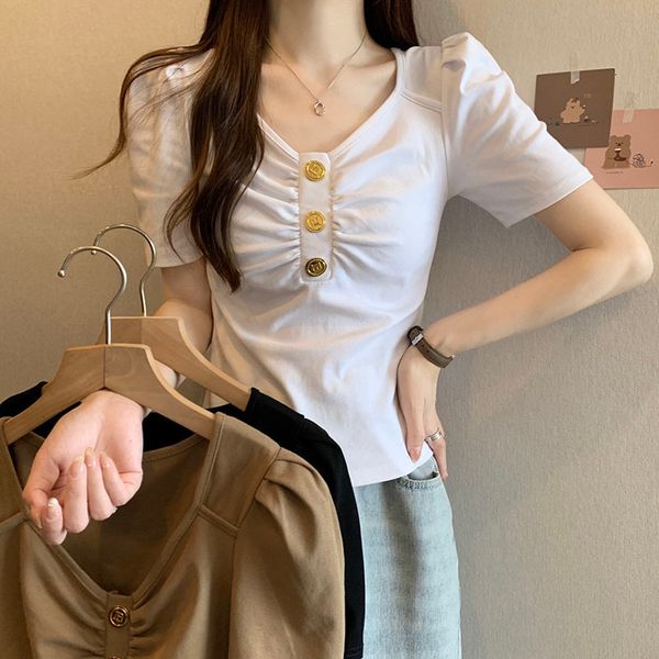women's t-shirt korean streetwear y2k summer fashion gold buttons short sleeve white t shirt for women ropa de mujer 230427
women's t-shirt korean streetwear y2k summer fashion gold buttons short sleeve white t shirt for women ropa de mujer 230427