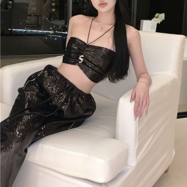 women s two piece pants setelan pakaian 2 potong korea setelan baju 2 leher halter payet bergaya jalanan tinggi retro vintage hitam 230427, White
women s two piece pants setelan pakaian 2 potong korea setelan baju 2 leher halter payet bergaya jalanan tinggi retro vintage hitam 230427, White