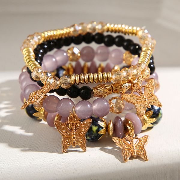 bohemian style multicolor stretch bangles bracelets set 4 pieces stackable agate pearl multi layered beaded bracelet vbr151, Black
bohemian style multicolor stretch bangles bracelets set 4 pieces stackable agate pearl multi layered beaded bracelet vbr151, Black