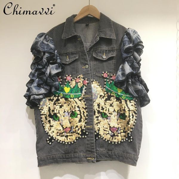 vests thailand 2022 spring new fashionable streetwear gray denim vest women's ruffles high grade mesh rhinestone patchwork jeans tank, Black;white
vests thailand 2022 spring new fashionable streetwear gray denim vest women's ruffles high grade mesh rhinestone patchwork jeans tank, Black;white