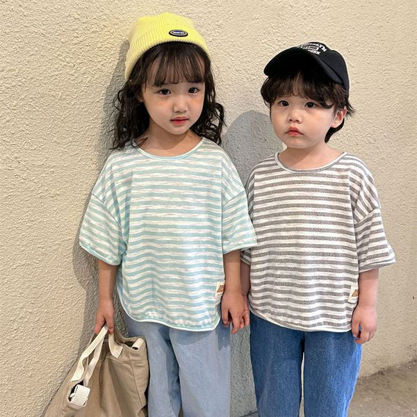 t-shirts summer korean style children short sleeve striped tees kids boys and girls soft loose breathable t-shirts 230427, Blue
t-shirts summer korean style children short sleeve striped tees kids boys and girls soft loose breathable t-shirts 230427, Blue
