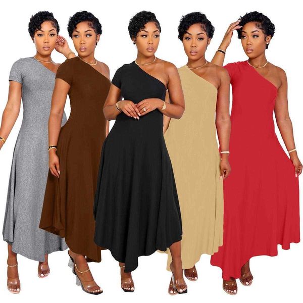 womens spring summer cotton dresses one shoulder short sleeve waist controlled, Black;gray
womens spring summer cotton dresses one shoulder short sleeve waist controlled, Black;gray