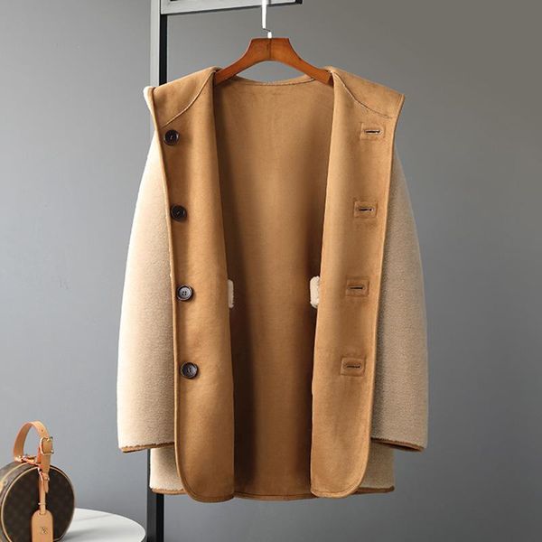 fur women 2022 new arrivals real wool hood coat reversible autumn winter trench coat double face lady lamb fur jacket lm5052, Black
fur women 2022 new arrivals real wool hood coat reversible autumn winter trench coat double face lady lamb fur jacket lm5052, Black