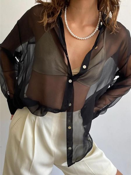 women's sheer button up shirt y2k long sleeve lapel v neck mesh vintage see through basic blouse streetwear, White
women's sheer button up shirt y2k long sleeve lapel v neck mesh vintage see through basic blouse streetwear, White