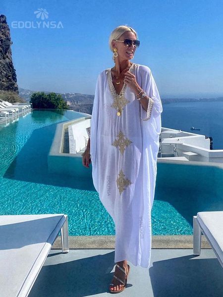 dresses 2022 elegant gold embroidered kaftan retro vneck white dress women clothes summer beach wear swim maxi dresses n1373, Black;gray
dresses 2022 elegant gold embroidered kaftan retro vneck white dress women clothes summer beach wear swim maxi dresses n1373, Black;gray