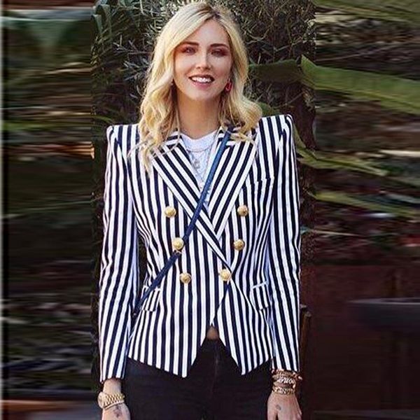 pants fashion 2022 designer blazer women's classic lion buttons double breasted vertical striped blazer jacket, White
pants fashion 2022 designer blazer women's classic lion buttons double breasted vertical striped blazer jacket, White