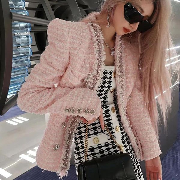 fur 2022 autumn winter new pink highquality women's runway tweed diamond buckle flow beaded coat woolen jackets, Black
fur 2022 autumn winter new pink highquality women's runway tweed diamond buckle flow beaded coat woolen jackets, Black