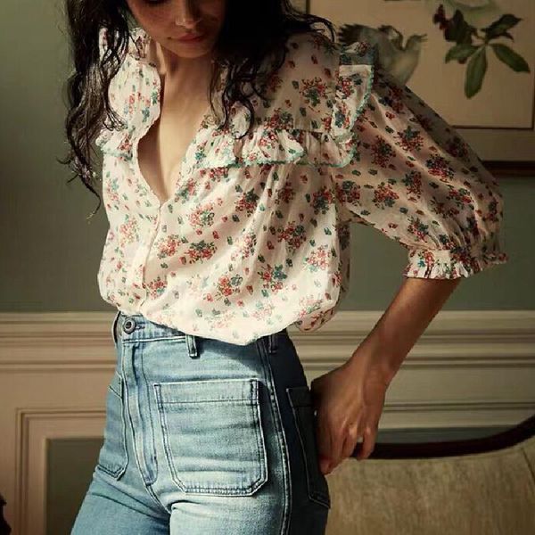 shirts spring summer women floral print blouse frill collar ladies short sleeve cotton singlebreasted shirt and, White
shirts spring summer women floral print blouse frill collar ladies short sleeve cotton singlebreasted shirt and, White