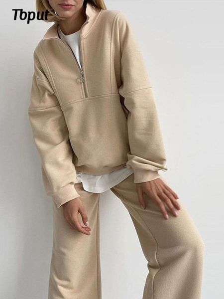 pants casual half zipper collar cotton pullovers wide leg pants 2 piece sets women thick blouse straight trousers suits autumn winter, White
pants casual half zipper collar cotton pullovers wide leg pants 2 piece sets women thick blouse straight trousers suits autumn winter, White