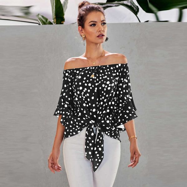 shirt off-shoulder chiffon women's 2023 new bra three-quarter sleeve polka dot pullover top, White
shirt off-shoulder chiffon women's 2023 new bra three-quarter sleeve polka dot pullover top, White
