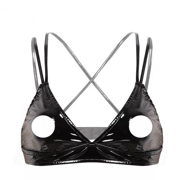 girls shiny pvc faux leather bra hanging neck and open chest hole bras for nightclub party, Black;white
girls shiny pvc faux leather bra hanging neck and open chest hole bras for nightclub party, Black;white