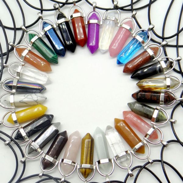 pendant necklaces 1pcs natural stone quartz crystal opal agates hexagonal column pendulum pendant leather chains necklace fashion charms pen, Silver
pendant necklaces 1pcs natural stone quartz crystal opal agates hexagonal column pendulum pendant leather chains necklace fashion charms pen, Silver