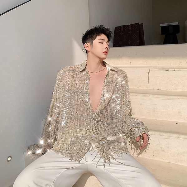 men s casual shirts kemeja berpayet mengkilap musim panas kaus lengan panjang rumbai bling fashion pria kostum panggung penyanyi dj klub mal, White;black
men s casual shirts kemeja berpayet mengkilap musim panas kaus lengan panjang rumbai bling fashion pria kostum panggung penyanyi dj klub mal, White;black