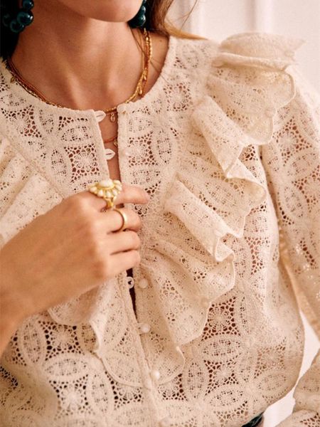 shirts women lace hollow out shirt ruffles sweet temperament oneck chemise single breasted long sleeve french niche blouse, White
shirts women lace hollow out shirt ruffles sweet temperament oneck chemise single breasted long sleeve french niche blouse, White