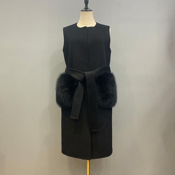 fur new sprint autumn real cashmere vest with fox fur women fashion fur gilet streetwear wool waistcoat s3605b, Black
fur new sprint autumn real cashmere vest with fox fur women fashion fur gilet streetwear wool waistcoat s3605b, Black