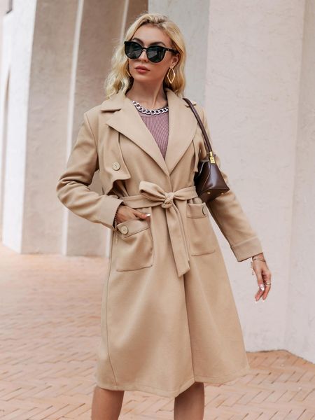 fur simplee elegant vneck lace up long sleeve button trench coats office notched pocket sash long coat female blazer collar outwear, Black
fur simplee elegant vneck lace up long sleeve button trench coats office notched pocket sash long coat female blazer collar outwear, Black