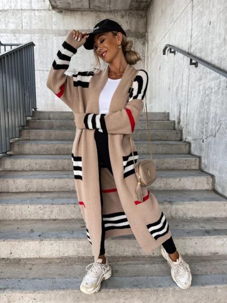 sweaters autumn winter women stripe sweater cardigan solid color long sleeve casual 2022 streetwear knitting open long sweater, White;black
sweaters autumn winter women stripe sweater cardigan solid color long sleeve casual 2022 streetwear knitting open long sweater, White;black