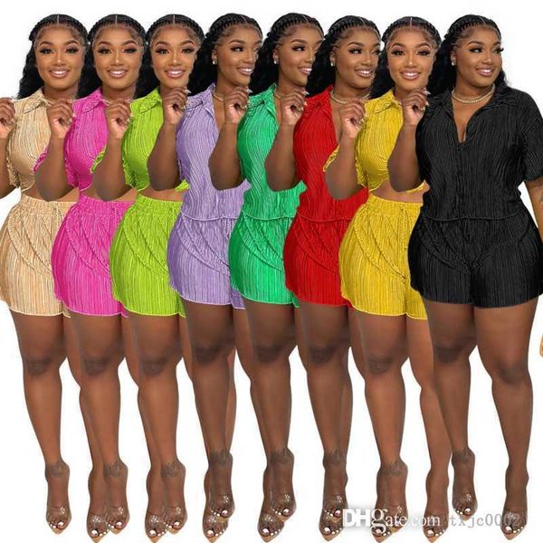 women clothing designer tracksuit 2023 summer fashion pleated fabric casual shorts short sleeve two piece set 8 colours, Gray
women clothing designer tracksuit 2023 summer fashion pleated fabric casual shorts short sleeve two piece set 8 colours, Gray