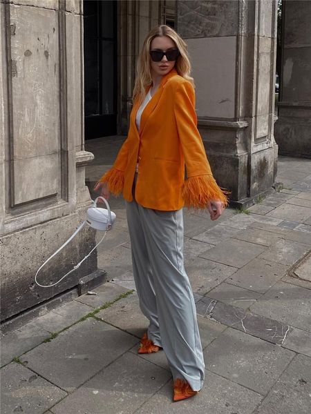 pants woman elegant orange fur patchwork blazer 2022 spring chic female solid button blazers ladies high street straight blazers, White
pants woman elegant orange fur patchwork blazer 2022 spring chic female solid button blazers ladies high street straight blazers, White