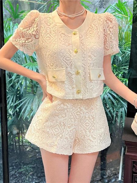 dress 2022 summer new women's retro fashion lace twopiece sets singlebreasted round neck + high waist wide leg shorts suit, White
dress 2022 summer new women's retro fashion lace twopiece sets singlebreasted round neck + high waist wide leg shorts suit, White