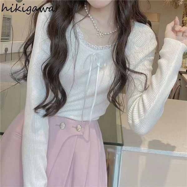 women's t-shirt sweet woman tshirts blusas mujer de moda knitted lace bow tees long sleeve tunic cute crop fashion y2k t-shirts women, White
women's t-shirt sweet woman tshirts blusas mujer de moda knitted lace bow tees long sleeve tunic cute crop fashion y2k t-shirts women, White