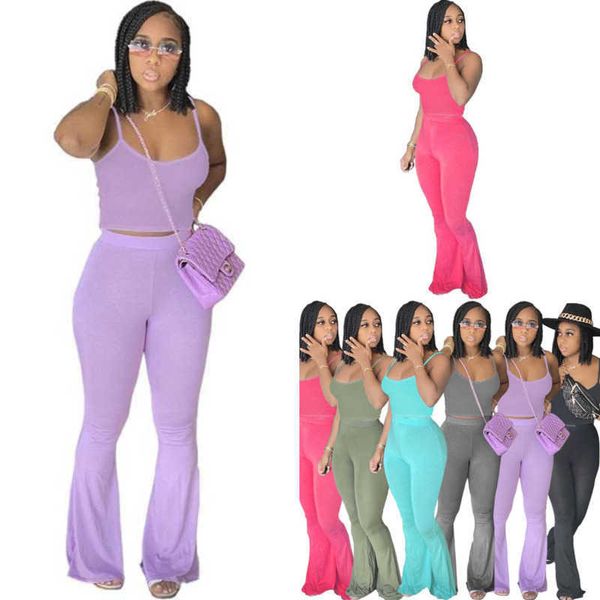wholesal womens designer tracksuit summer casual two piece flared pants set women clothing candy color suspender crop suit, White
wholesal womens designer tracksuit summer casual two piece flared pants set women clothing candy color suspender crop suit, White