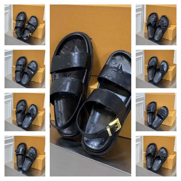 size 38-43 2023 men women designer leather sandal slippers sunset comfort sandals bom dia flat mule slides straps buckles monograms slides s, Black
size 38-43 2023 men women designer leather sandal slippers sunset comfort sandals bom dia flat mule slides straps buckles monograms slides s, Black