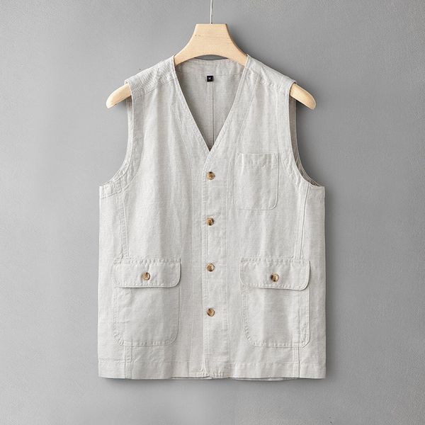 men' tank casual men loose linen cotton vest japanese retro sold color multiple pockets workwear sleeveless vneck for male 230427, White;black
men' tank casual men loose linen cotton vest japanese retro sold color multiple pockets workwear sleeveless vneck for male 230427, White;black