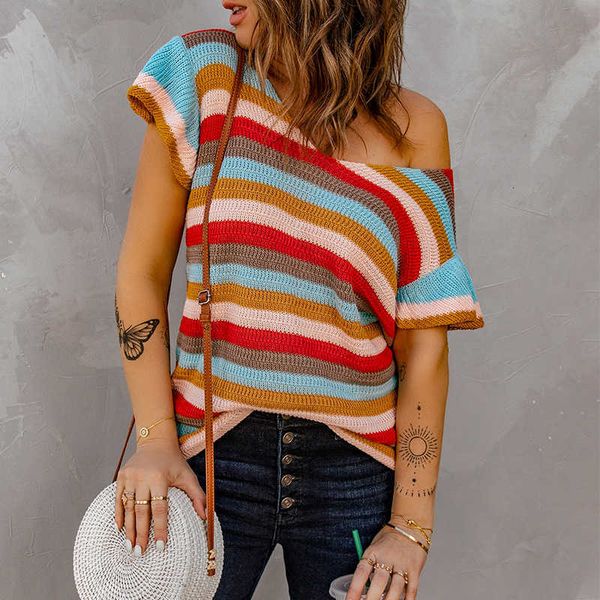 shiying knitted short sleeve women's 2023 summer new v-neck stripe contrast ruffle top, White
shiying knitted short sleeve women's 2023 summer new v-neck stripe contrast ruffle top, White
