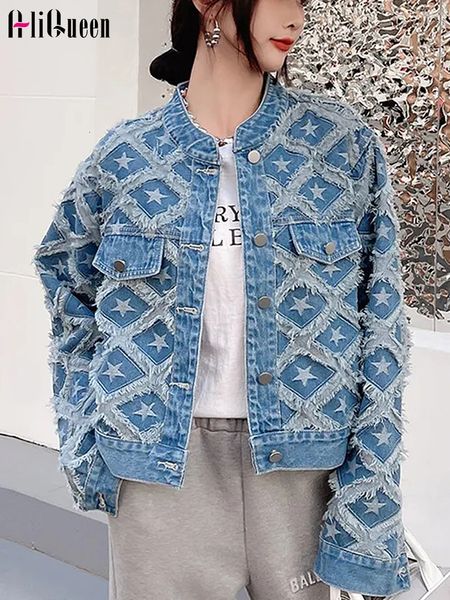women's jackets streetwear raw edge star pattern denim jacket for women retro versatile o neck tassel loose short jeans coat cowboy ou, Black;brown
women's jackets streetwear raw edge star pattern denim jacket for women retro versatile o neck tassel loose short jeans coat cowboy ou, Black;brown