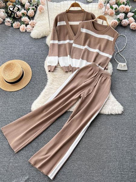 pants singreiny striped winter knitted sets v neck cardigan+sleeveless tank wide leg long pant women sweater three pieces suits, White
pants singreiny striped winter knitted sets v neck cardigan+sleeveless tank wide leg long pant women sweater three pieces suits, White