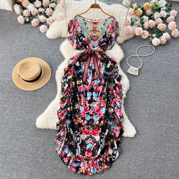 summer niche print one line shoulder ruffled vintage dress leaf edge sweet temperament chiffon irregular long skirt, Black;gray
summer niche print one line shoulder ruffled vintage dress leaf edge sweet temperament chiffon irregular long skirt, Black;gray