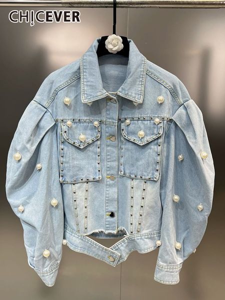 women's jackets chicever patchwork pearls denim jackets for women lapel puff sleeve single breasted hollow out casual jacket female spr, Black;brown
women's jackets chicever patchwork pearls denim jackets for women lapel puff sleeve single breasted hollow out casual jacket female spr, Black;brown