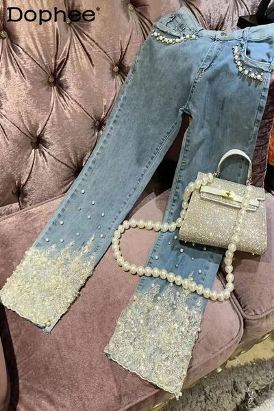 women's jeans high street heavy industry beads sequined waisted jean spring summer stretch slimfit cigarette pants denim trousers 23042, Blue
women's jeans high street heavy industry beads sequined waisted jean spring summer stretch slimfit cigarette pants denim trousers 23042, Blue