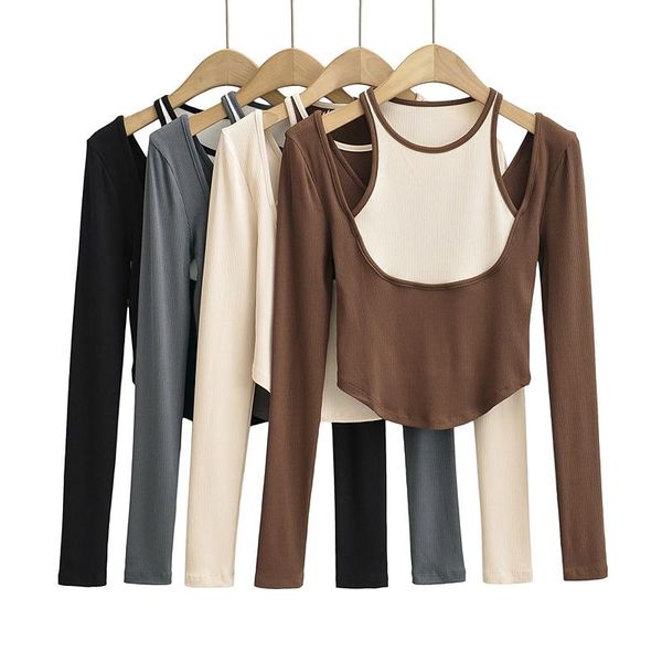 t-shirt long sleeve crop women 2022 summer tshirts for women fashion t shirt woman contrast color t shirt fake two pieces, White
t-shirt long sleeve crop women 2022 summer tshirts for women fashion t shirt woman contrast color t shirt fake two pieces, White