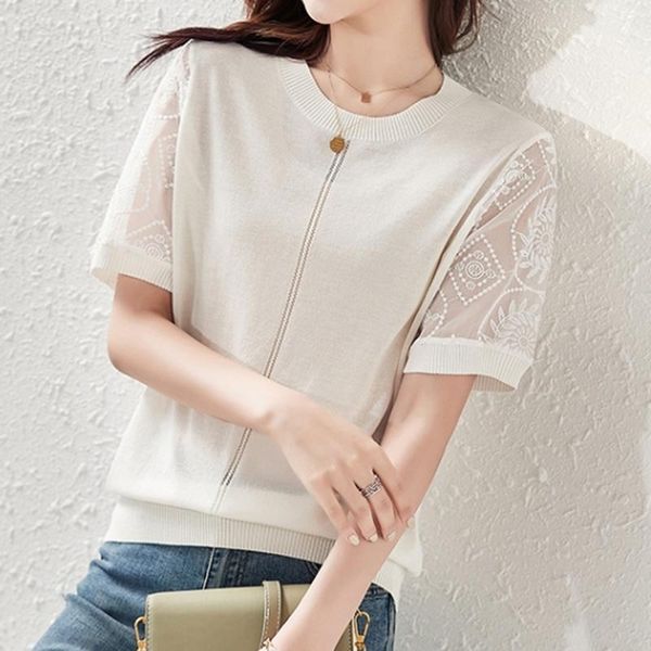 t-shirt knitted t shirt women lace patchwork short sleeve tees 2022 summer womens korean style clothes casual o neck poleras mujer, White
t-shirt knitted t shirt women lace patchwork short sleeve tees 2022 summer womens korean style clothes casual o neck poleras mujer, White