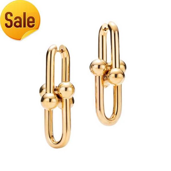 new fashion s925 silver 18k gold u shape stud earring design chain link earrings for women man wedding party jewelry with box, Golden;silver