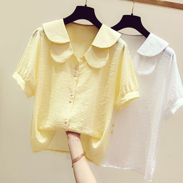 women's blouses shirts summer shirt ladies temperament peter pan collar short sleeve blouse korean pure color sweet leisure girl shirts, White
women's blouses shirts summer shirt ladies temperament peter pan collar short sleeve blouse korean pure color sweet leisure girl shirts, White