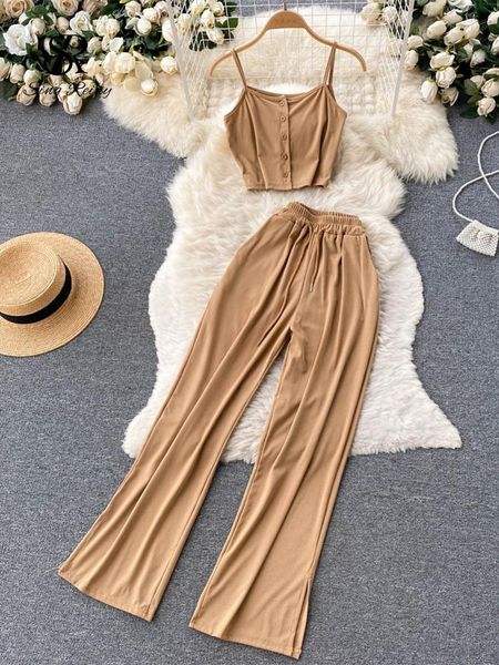 pants singreiny split women set casual solid summer 2022 fashion strap camisole elastic waist drawstring wide leg pants two piece suit, White
pants singreiny split women set casual solid summer 2022 fashion strap camisole elastic waist drawstring wide leg pants two piece suit, White